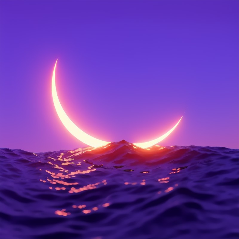 scenery, crescent moon,sky, outdoors, water,  night, gradient sky, purple sky<lora:mood-000004:0.8>